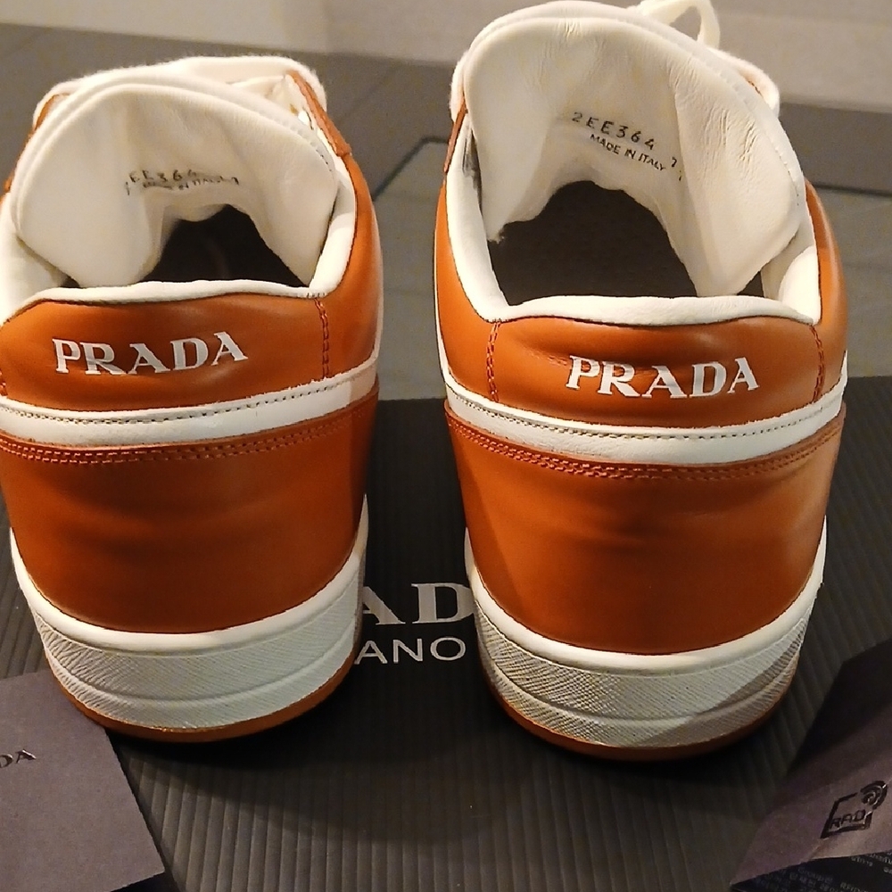 Prada Men's Downtown Low Top White and Orange Sneakers - Picture 10 of 14